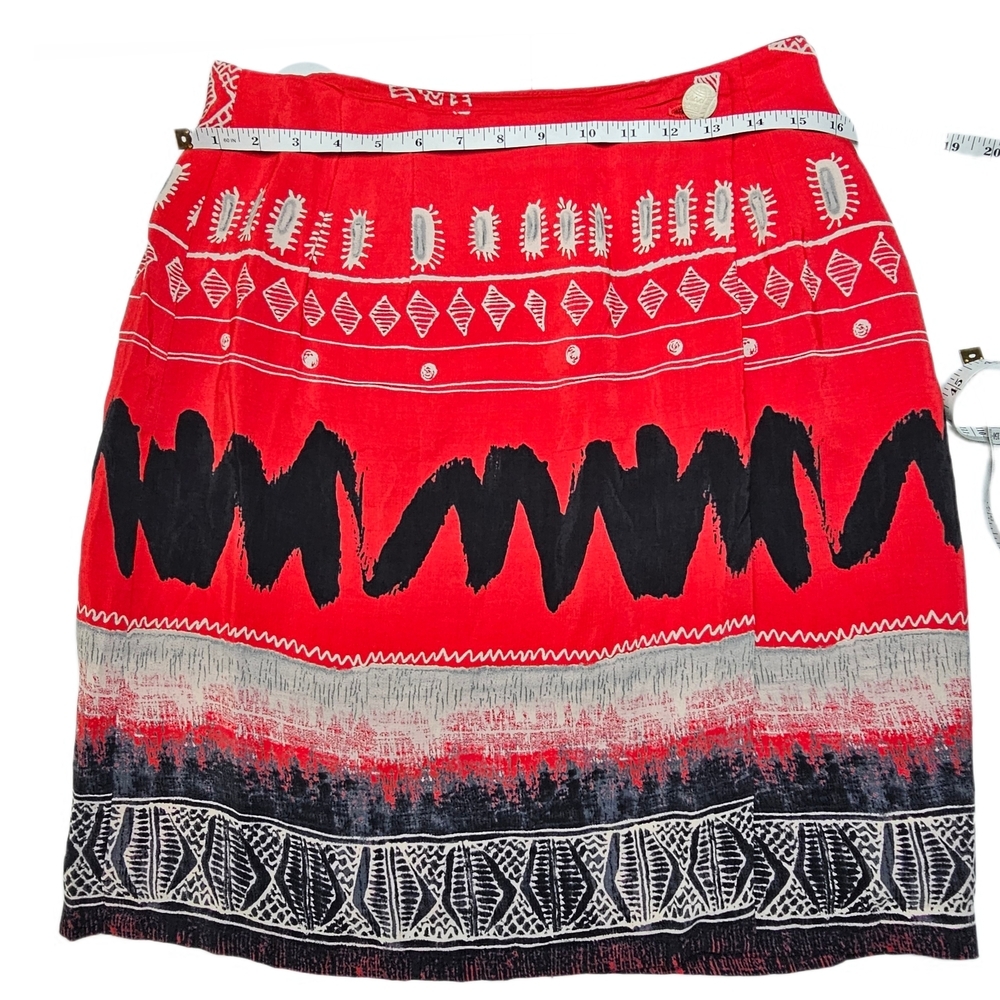 Vintage Russell Kemp New York Patterned Red and Black A-Line Wrap Skirt - Picture 8 of 13